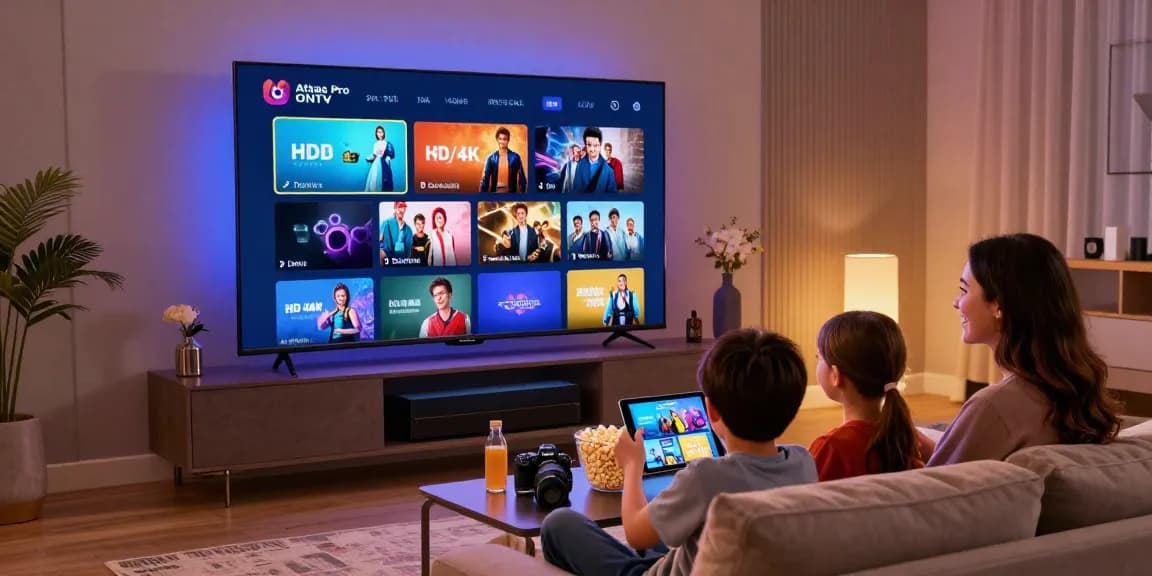 Découvrez Atlas pro avec des familles profitant de la télévision en haute définition depuis leur salon accueillant.