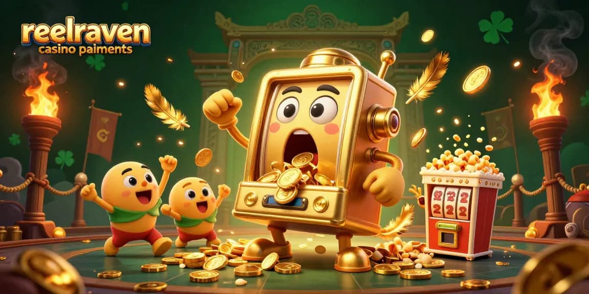 Découvrez les paiements au reelraven casino paiements, avec des machines à sous dorées et des pièces d'or virevoltant.